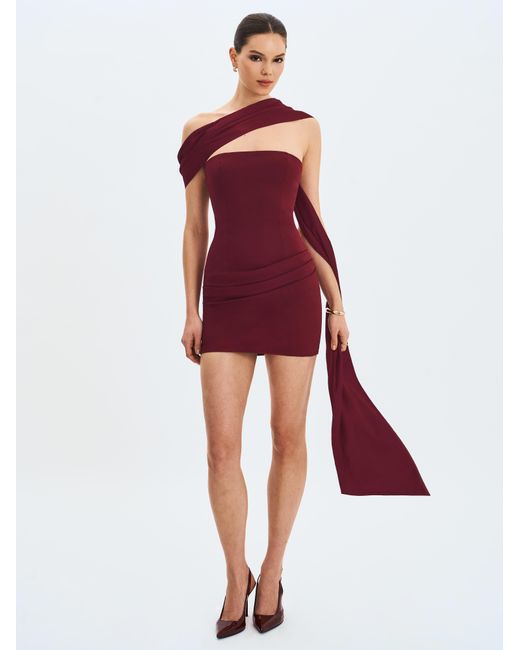 Miss Circle New York Red Ovelia Crimson Satin Ribbon Strapless Mini Dress