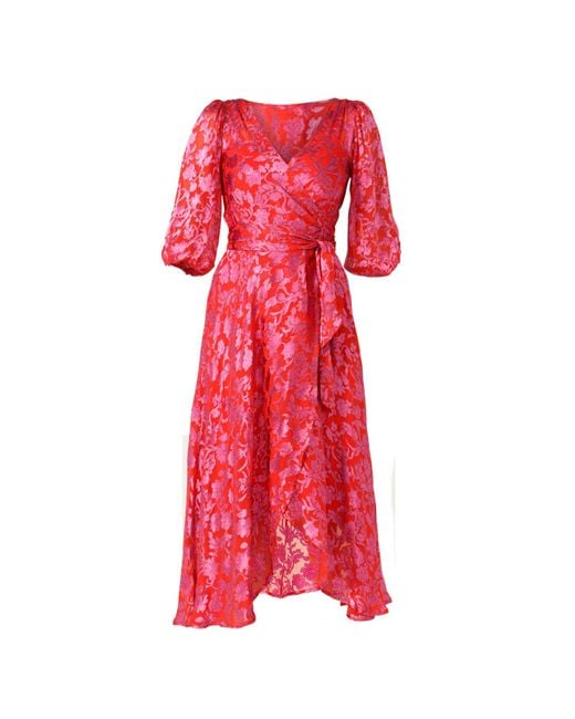 SACHA DRAKE Red Lily Fire Wrap Dress