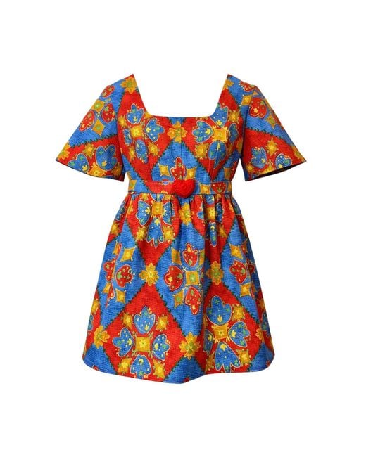 Couture to Your Door Blue Mini Geometric Patricia Skater Dress