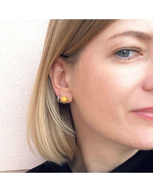 My Little Nature Metallic Handcrafted Stud Glass Earrings With Natural Moss
