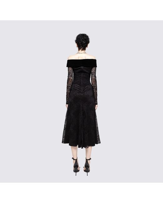 Nissa Black Bow-Detail Lace Midi Dress