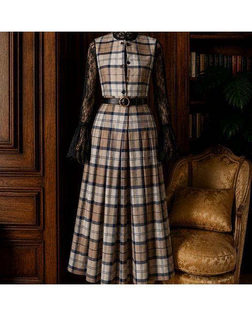 NUMBAT Gray Rosamund Tartan Wool Skirt