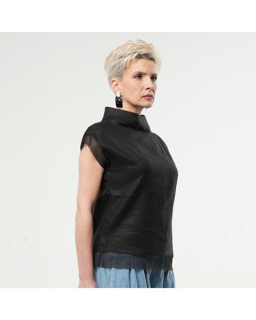 Metamorph Black Turtleneck Linen Top