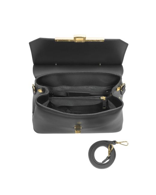 Le Parmentier Black Atlanta Top Handle Satchel Bag W/Shoulder Strap