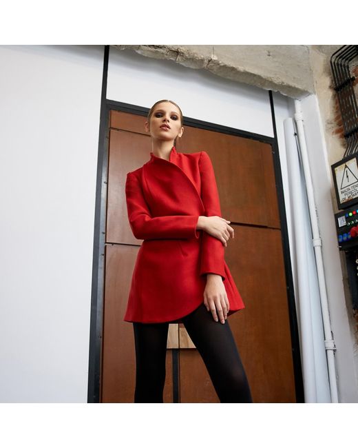 AVENUE No.29 Red Asymmetric Double Breasted Wool Blazer