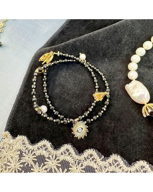 Farra Black Obsidian With Evil Eye Charms Double Layers Bracelet Or Choker