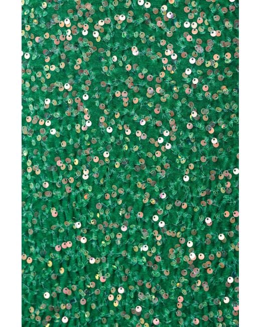 POST MERIDIEM Green Sequin Decorated Velvet Puff Sleeve Midi Dress