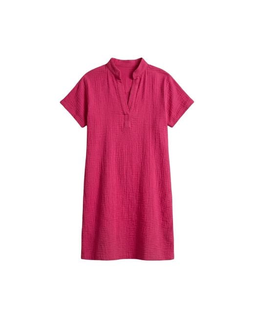 Casa Duniya Pink Hot Cotton Palm Embroidery Soleil Swimsuit Cover-Up