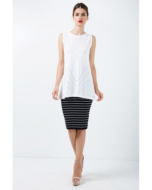 Conquista Blue Fitted Striped Skirt