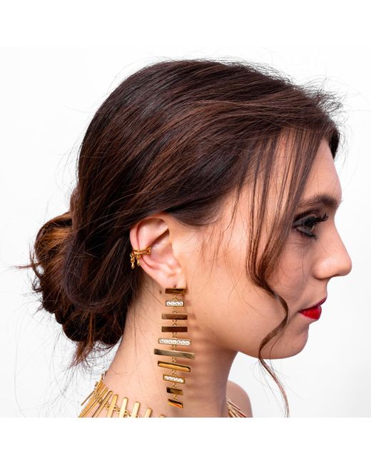 Lucy Quartermaine Metallic Tri Drop Ear Cuff In Vermeil