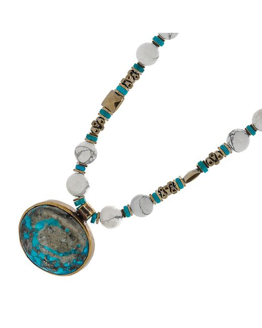 Ebru Jewelry Blue Turquoise Gemstone Vintage Pendant Chunky Necklace