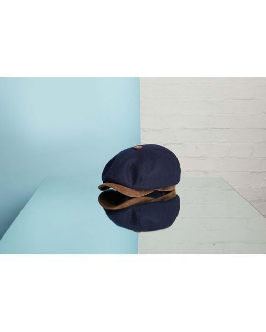 Dasmarca Hats Blue Eden Wool Newsboy Bakerboy Peaky Cap With Leather Visor Peak for men