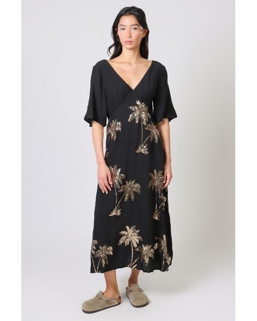 Traffic People Black Palms Of Sequin Blythe Midi Dress