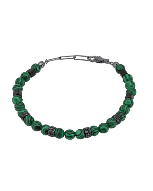 Latelita London Green Beaded Bracelet Malachite Silver Oxidised for men