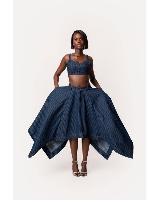 Ofuure Blue Denim Pinstripe Sabina Handkerchief Skirt