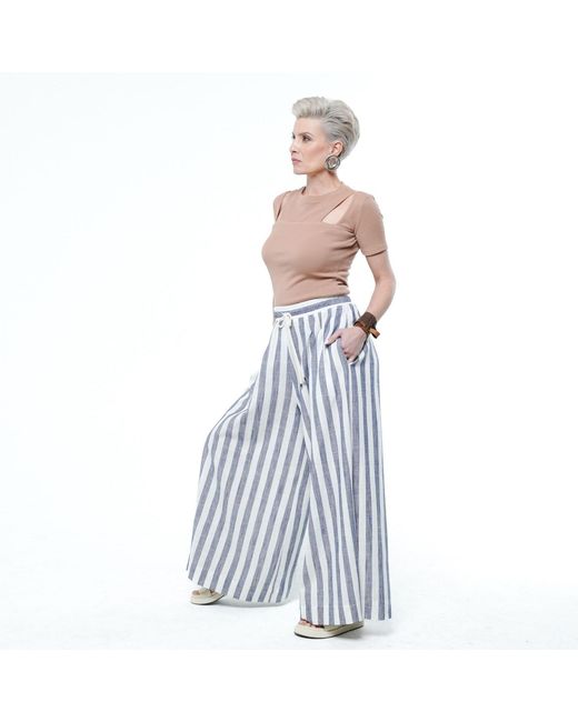 Metamorph Blue Striped Linen Palazzo Pants