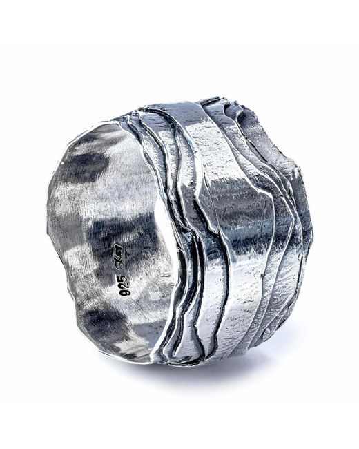 German Kabirski Metallic Brocante Oxidized Ring With Shiny Layered Texture for men