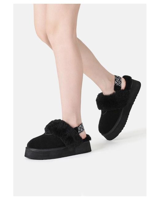 EverAu Australia Black Wagtail Removable Strap Platform Slippers