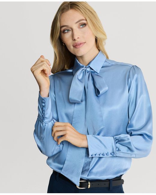 Really Wild Clothing Blue Glyndebourne Silk Detachable Tie Neck Blouse