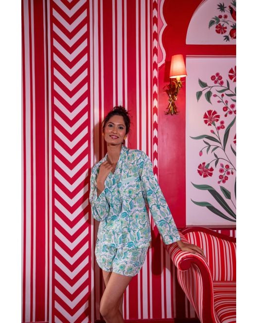 NoLoGo-chic Blue Hand Block Printed Cotton Pj Shorts Set