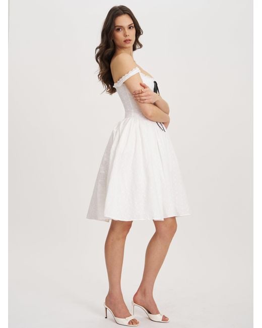 Miss Circle New York White Madison Cotton Eyelet Square Neck Midi Dress