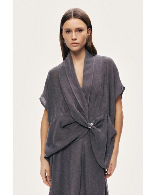 Nocturne Gray Draped Wrap Blouse