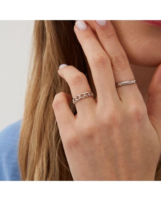 Spero London Metallic Sterling Chain Ring