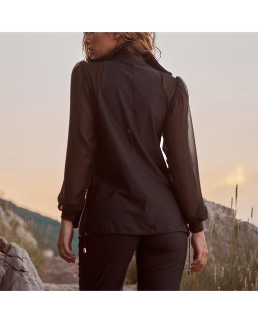 ANTONINIAS Black Elegant Panacea Tracksuit Jacket With Golden Details And Chiffon Sleeves