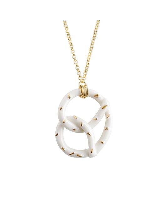POPORCELAIN Metallic Golden Salted Porcelain Pretzel Pendant Necklace