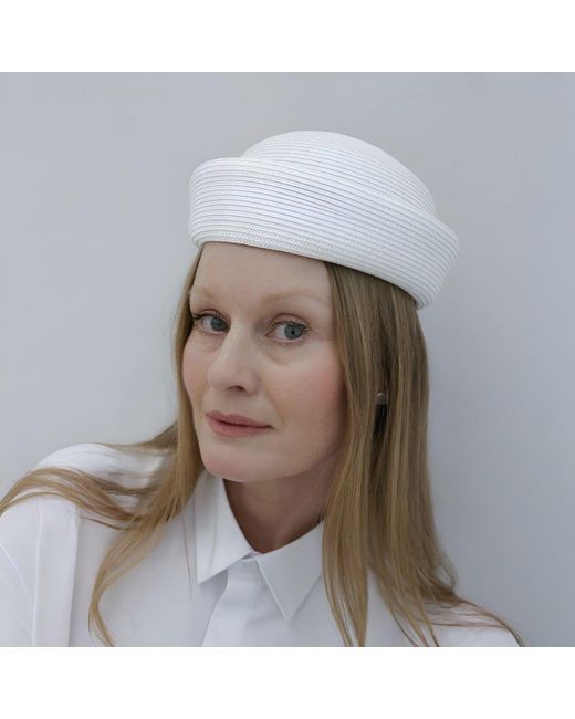 London Atelier Byproduct White Straw Pillbox Hat