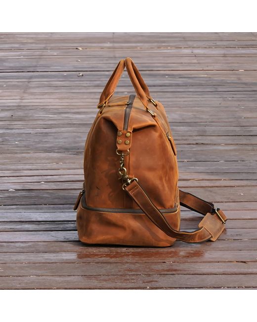 Touri Brown Leather Weekend Bag With Suit Compartment for men