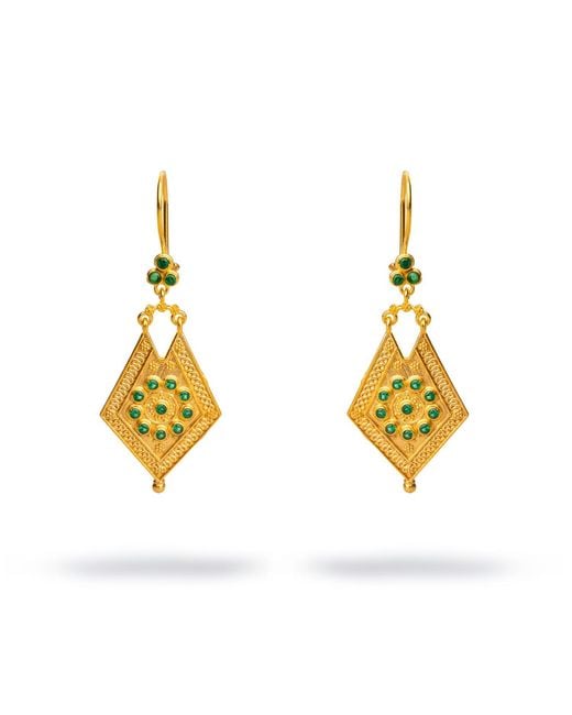 Ebru Jewelry Metallic Vintage Style & Emerald Design Dangle Earrings