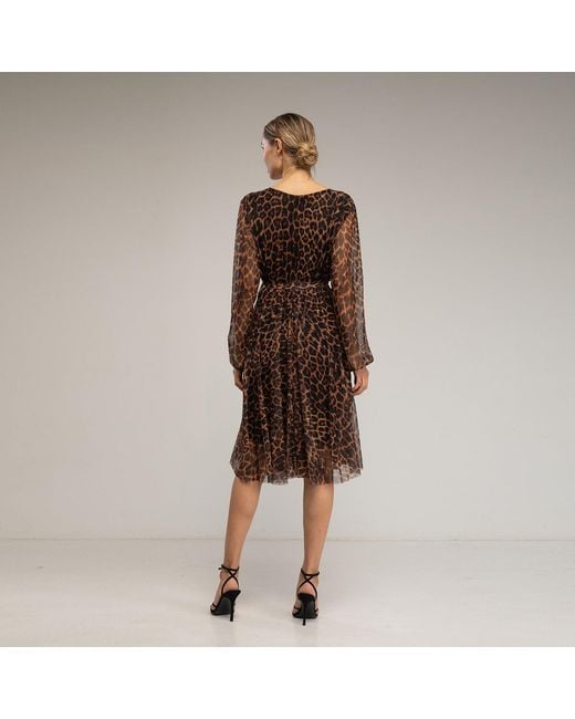 Tantra Spain Sl Brown Animal Print Tulle Dress With V-Neck