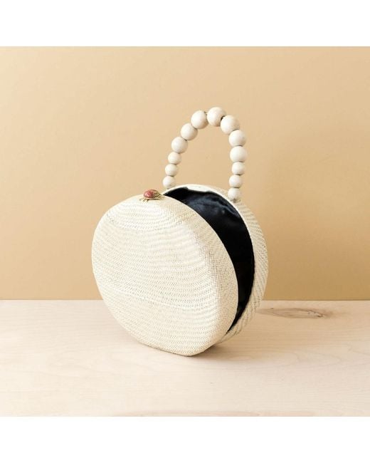 LIKHÂ Natural Oat Round Classic Handbag With Bead Handle