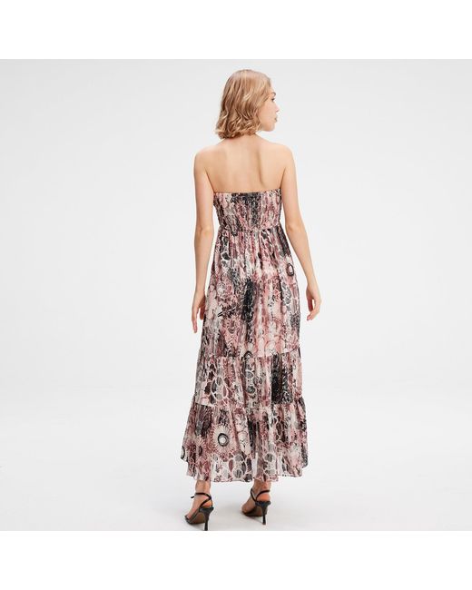 Smart and Joy Purple Bustier Chiffon Maxi Dress With Abstract Floral Print
