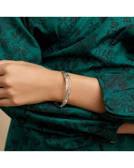 Isla Silver White Elegant Organic Sterling Bangle