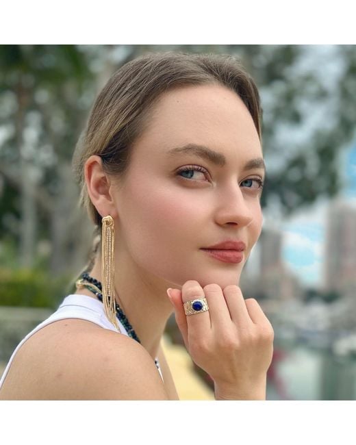 Farra White Lapis Stone Platinum Plated Brass Adjustable Ring