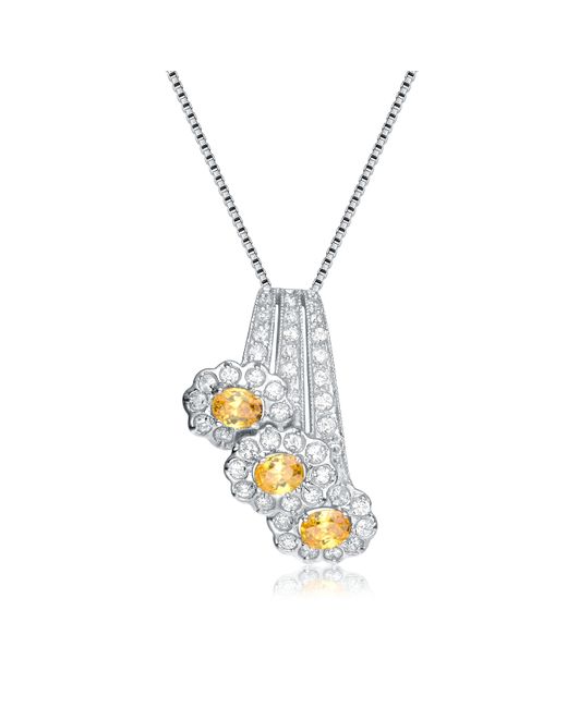 Genevive Jewelry Metallic Sterling Silver Yellow Cubic Zirconia Bouquet Necklace