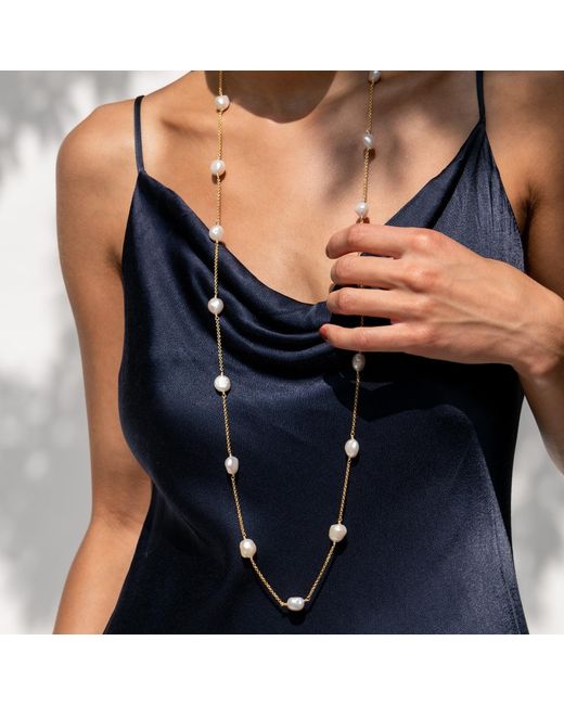 Dower & Hall Metallic Baroque Pearl Chain Long Necklace