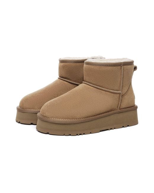 EverAu Australia Brown Dusky Leather Platform Short Boots