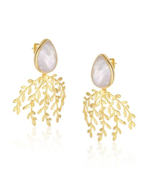 Spero London Metallic Mother Of Pearl Branch Sterling Statement Earring