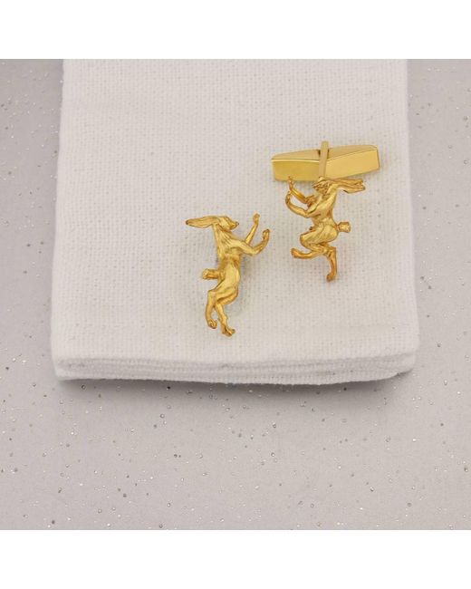 Simon Kemp Jewellers Metallic Boxing Hares Cufflinks Eighteen Carat On Sterling for men