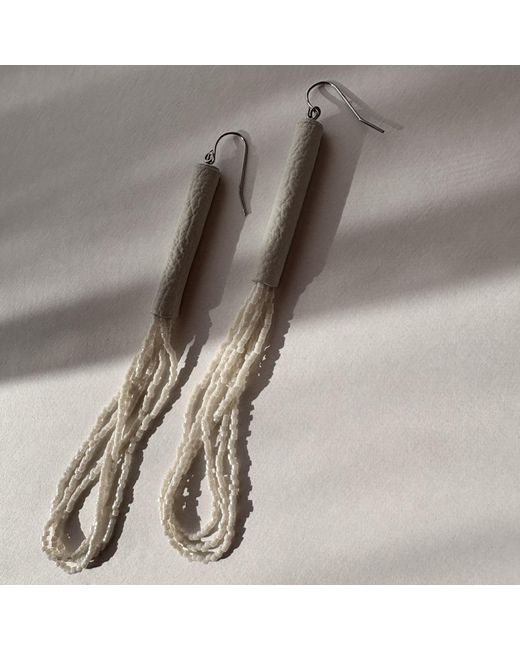 WAIWAI Metallic Palea Ivory Bead Leather Earrings