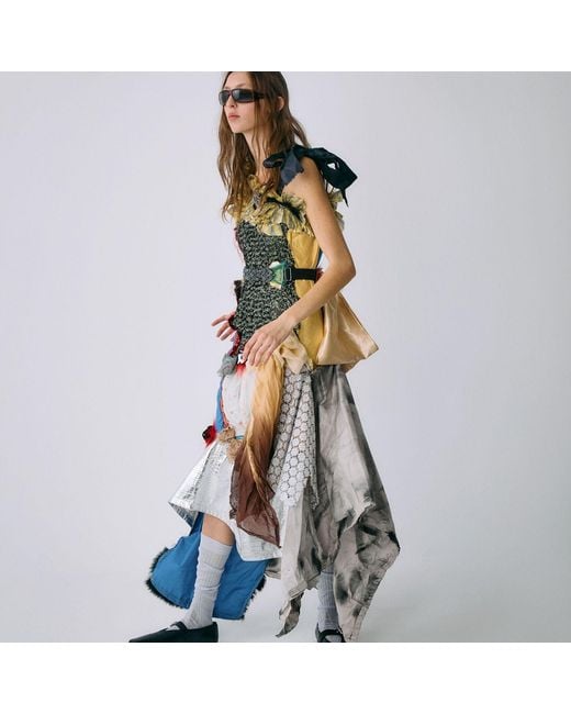 Miro Misljen Blue Mixed-Media Deconstructed Patchwork Dress
