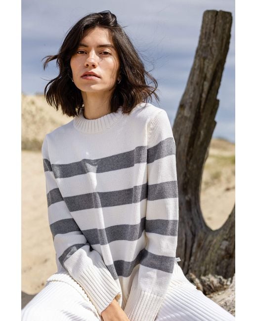 SALANIDA White Marina Striped 100% Merino Jumper