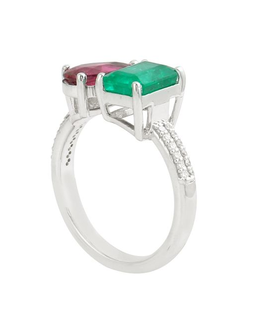 Artisan Green Emerald & Ruby Diamond Open Bypass Ring