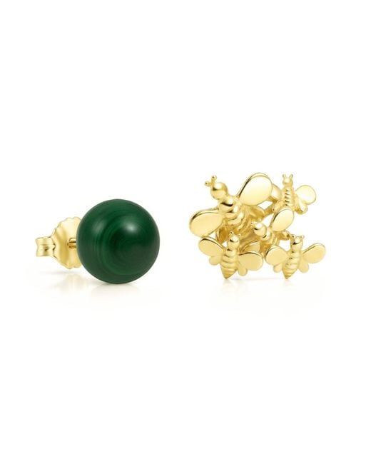 Unaloe Yellow Vermeil Natural Qeen Malachite Stud Earrings – Luxury Contemporary Designer Gemstone Jewelry