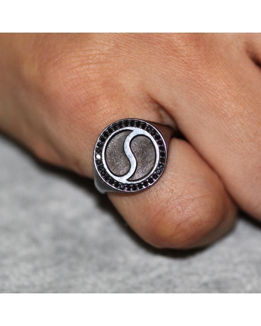 VicStoneNYC Fine Jewelry Black Yin And Yong Stone Bold Signet Ring For for men