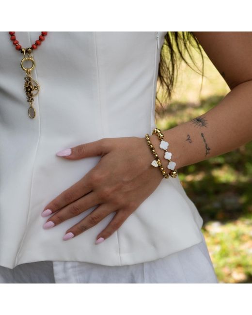 Ebru Jewelry Metallic Spiritual Heart & Lucky Clover Beaded Bracelet Set