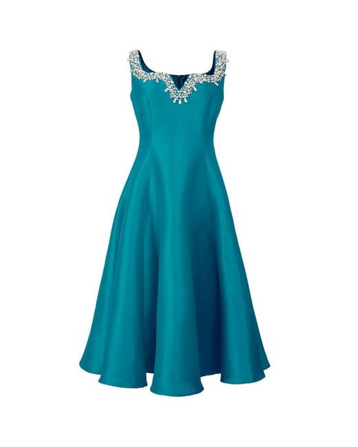 Smart and Joy Blue Embellished Sweetheart Taffeta Cocktail Dress